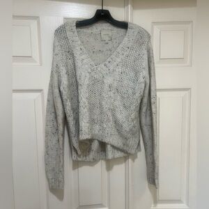 Michelle Mason Gray Oatmeal‎ Fisherman Wool Blend Knit Sweater Jumper Size S